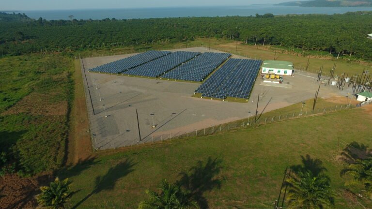 A bird's eye view of solar/thermal hybrid mini-grid on Bugala Island.