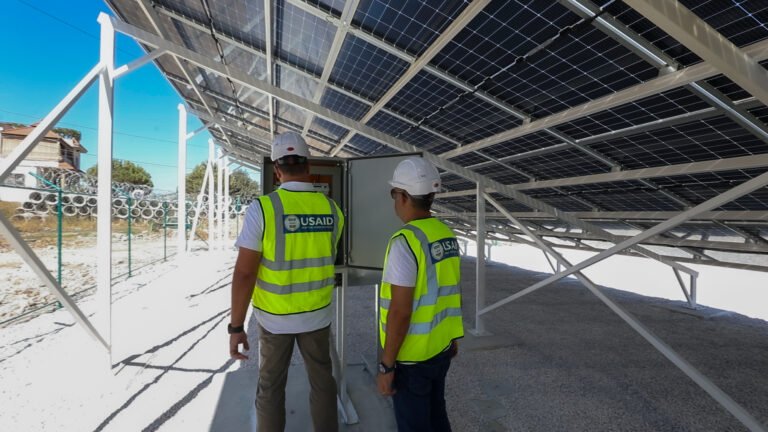 USAID/CSP engineers inspect the photovoltaic solar farm CSP installed to enhance electricity provision to more than 8,700 residents – Hasbaiya, South Lebanon.