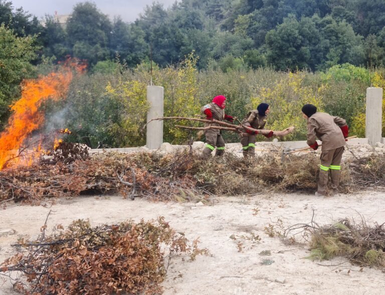 Firefighters participate in a fire drill training after USAID/CSP equipped the area’s fire truck with needed fire prevention equipment. – Jurd el Qaitea/Akkar, North Lebanon.