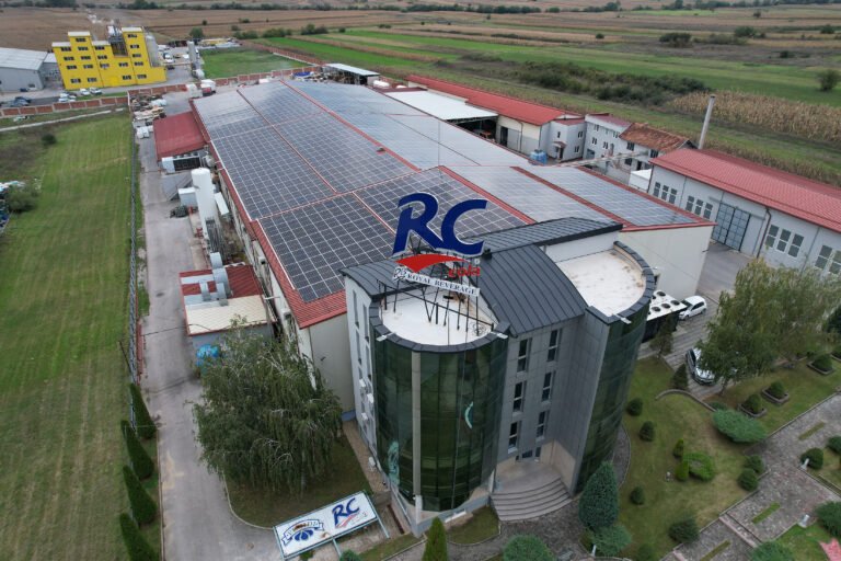 Solar panels sit atop the RC Cola bottling factory in Gijilan, Kosovo