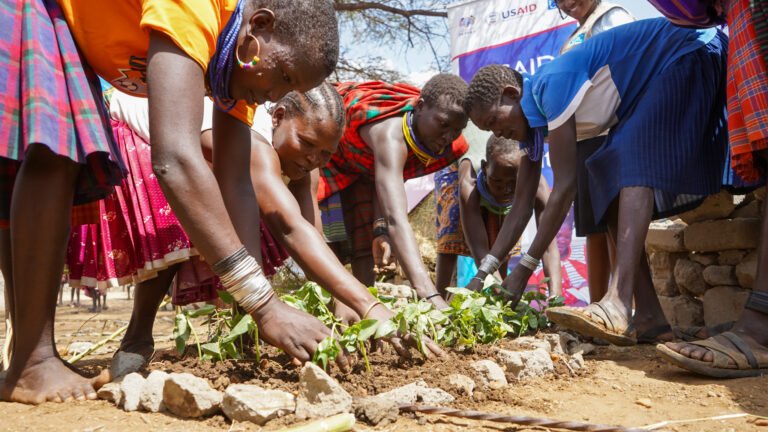 Family Life school members of Rupa in Moroto district preparing a nutritious food demo garden.