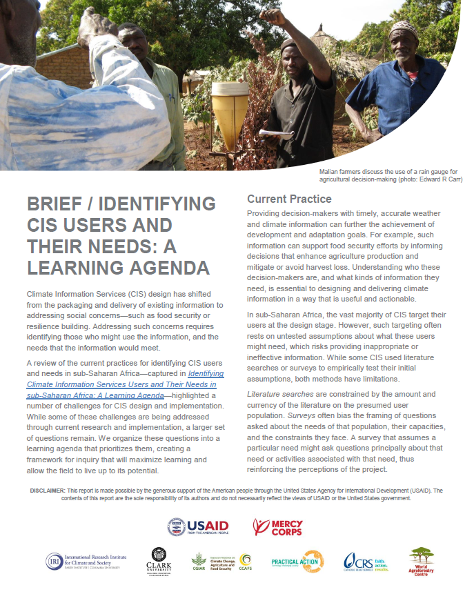 Brief: Identifying CIS Users and Their Needs: A Learning Agenda