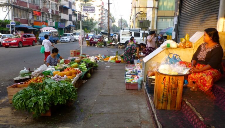 Morning Street Vegetable Stand in Rangoon